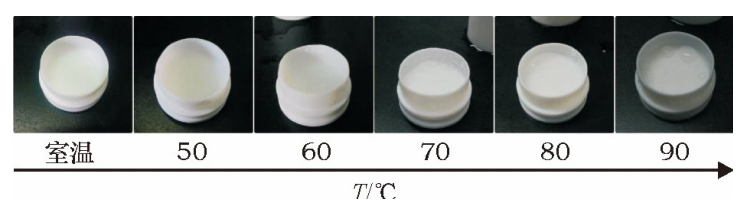 不同溫度水浴密閉消解20min后罐蓋上的水滴附著